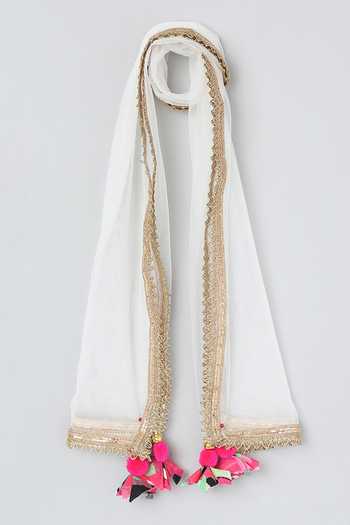 Shop_Byb Premium_Pink Cotton, Chiffon Tassels, Lace Floral Gota Embroidered Lehenga Set 