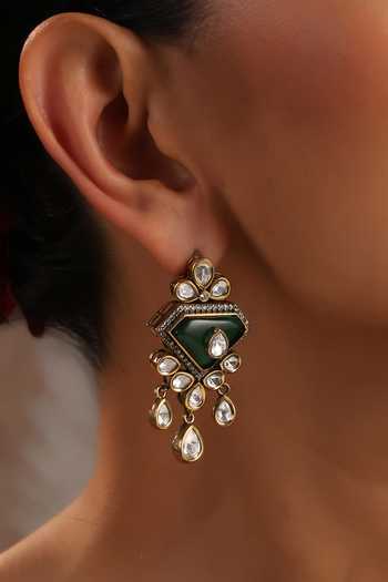 Swabhimann_Green Emerald Polki Dangler Earrings _Online_at_Aza_Fashions