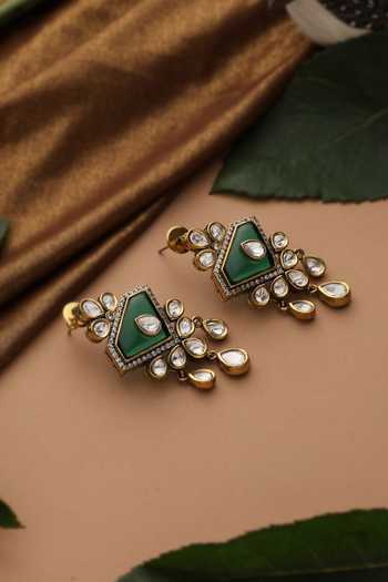 Buy_Swabhimann_Green Emerald Polki Dangler Earrings _Online_at_Aza_Fashions