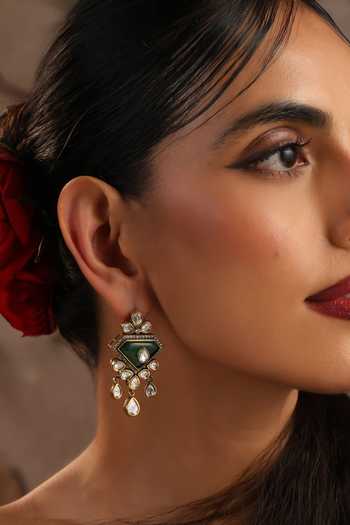 Shop_Swabhimann_Green Emerald Polki Dangler Earrings _Online_at_Aza_Fashions