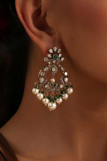 Swabhimann_Green Polki Chandbali Earrings _Online_at_Aza_Fashions