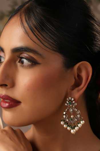 Buy_Swabhimann_Green Polki Chandbali Earrings _Online_at_Aza_Fashions