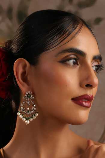 Swabhimann Green Polki Chandbali Earrings 