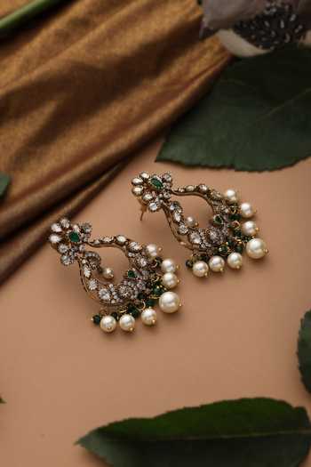 Shop_Swabhimann_Green Polki Chandbali Earrings _Online_at_Aza_Fashions
