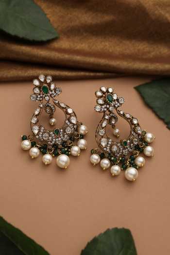 Swabhimann Green Polki Chandbali Earrings 
