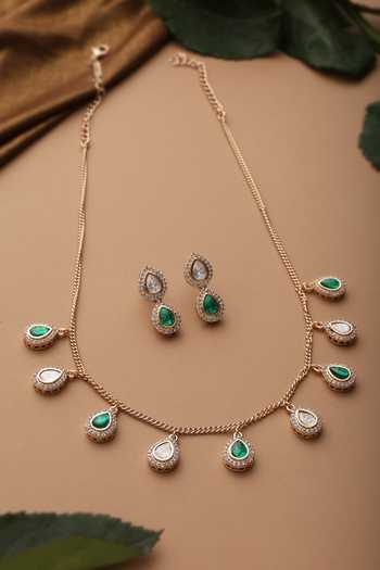 Swabhimann_Green Emerald Polki Embellished Necklace Set _Online_at_Aza_Fashions