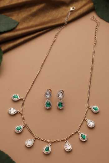 Swabhimann Emerald Polki Embellished Necklace Set 