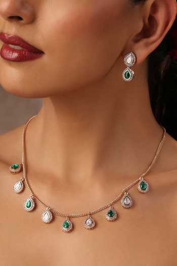 Buy_Swabhimann_Green Emerald Polki Embellished Necklace Set _Online_at_Aza_Fashions