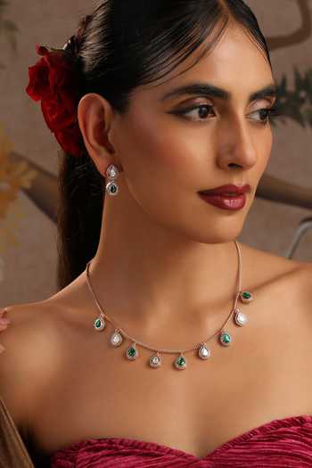 Swabhimann Emerald Polki Embellished Necklace Set 