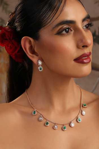 Shop_Swabhimann_Green Emerald Polki Embellished Necklace Set _Online_at_Aza_Fashions