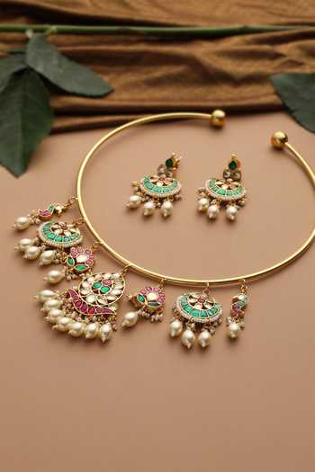 Shop_Swabhimann_Multi Color Polki Jadau Hasli Necklace Set _Online_at_Aza_Fashions