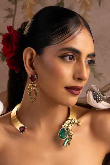 Swabhimann_Multi Color Emerald And Ruby Hasli Necklace Set _Online_at_Aza_Fashions