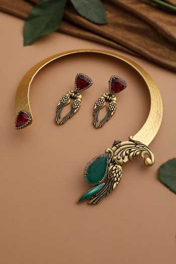 Buy_Swabhimann_Multi Color Emerald And Ruby Hasli Necklace Set _Online_at_Aza_Fashions
