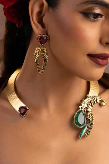 Shop_Swabhimann_Multi Color Emerald And Ruby Hasli Necklace Set _Online_at_Aza_Fashions