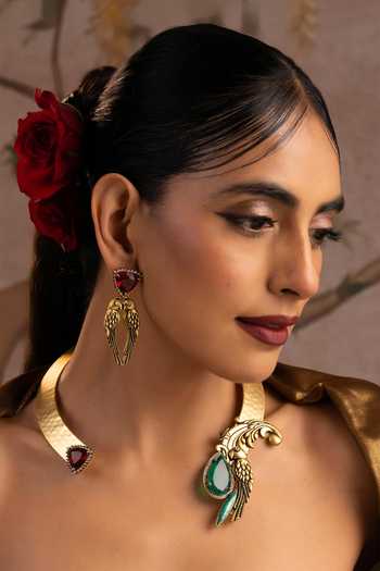 Swabhimann_Multi Color Emerald And Ruby Hasli Necklace Set _at_Aza_Fashions