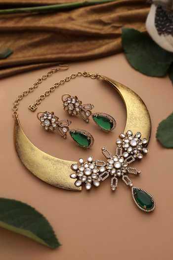 Swabhimann Emerald Polki Hasli Necklace Set 