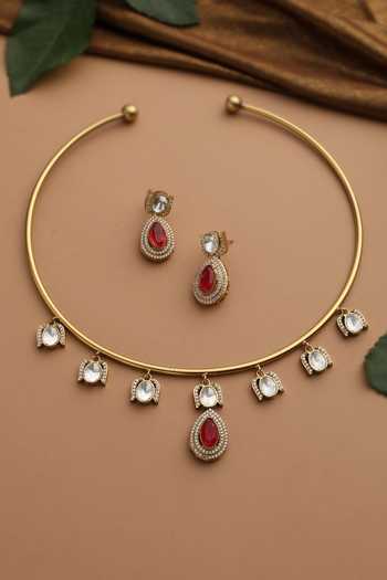 Swabhimann_Red Ruby Polki Hasli Necklace Set _Online_at_Aza_Fashions