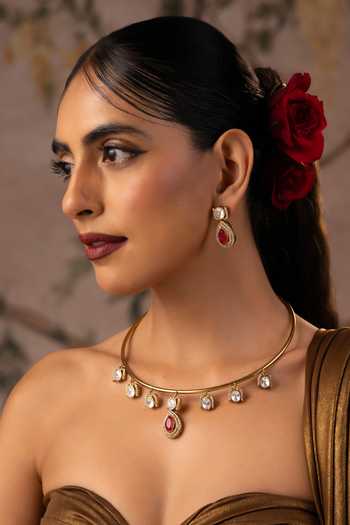 Swabhimann Ruby Polki Hasli Necklace Set 