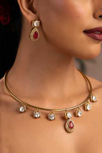 Buy_Swabhimann_Red Ruby Polki Hasli Necklace Set _Online_at_Aza_Fashions