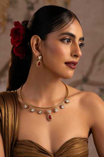 Shop_Swabhimann_Red Ruby Polki Hasli Necklace Set _Online_at_Aza_Fashions