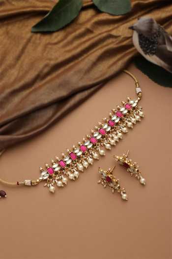 Swabhimann Pink Polki Jadau Choker Set 