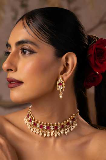 Swabhimann Pink Polki Jadau Choker Set Online at Aza Fashions Swabhimann_Pink Polki Jadau Choker Set _Online_at_Aza_Fashions