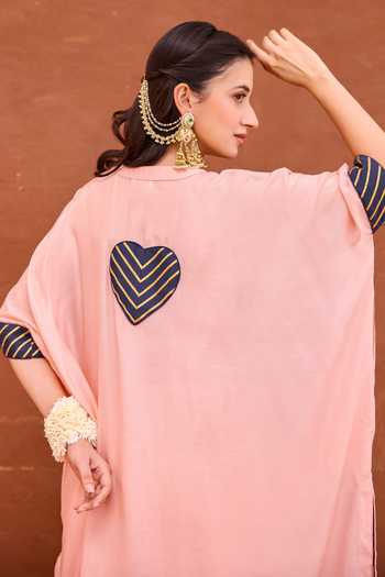 Taro Peach Silk, Modal Round Neck Dhara Embellished Kaftan And Pant Set Online at Aza Fashions Taro_Peach Silk, Modal Round Neck Dhara Embellished Kaftan And Pant Set _Online_at_Aza_Fashions