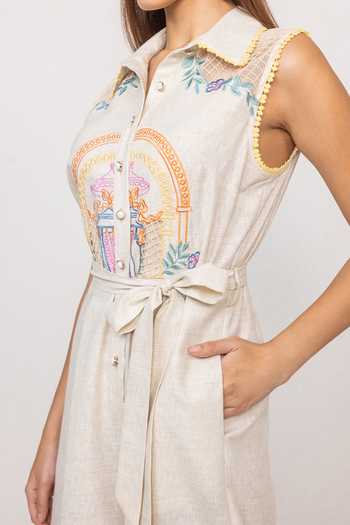 Buy RANNA GILL Beige Linen Collared Neck Maria Sleeveless Jumpsuit Buy_RANNA GILL_Beige Linen Collared Neck Maria Sleeveless Jumpsuit