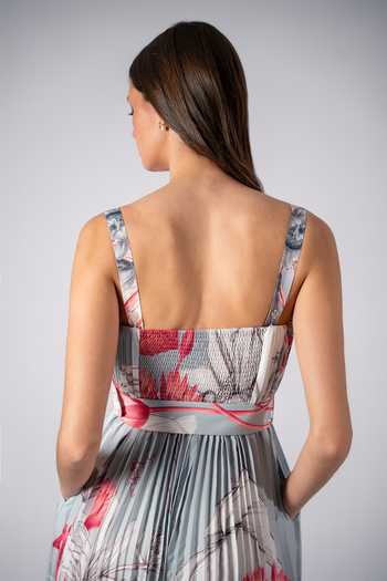 RANNA GILL_Multi Color Satin Sweetheart Neck Snowbell Strap Pleated Jumpsuit _at_Aza_Fashions