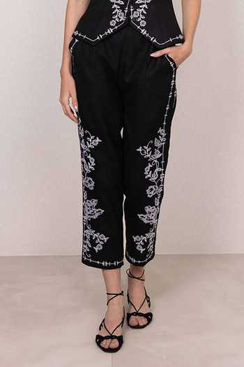 Buy_RANNA GILL_Black Polyester Ravyn Rara Embroidered Pant _Online_at_Aza_Fashions