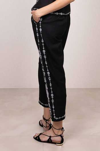 Shop_RANNA GILL_Black Polyester Ravyn Rara Embroidered Pant _Online_at_Aza_Fashions