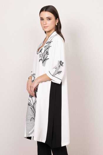 Buy_Ranna Gill_White Crepe V-neck Marisol Botanic Print Tunic _Online_at_Aza_Fashions