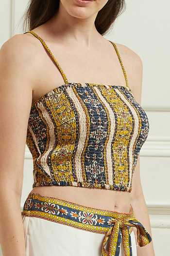 Shop_RANNA GILL_Multi Color Organza, Viscose Bandeau Neck Hanna Stripe Bustier Top _Online_at_Aza_Fashions