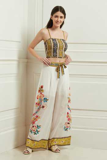 RANNA GILL_Multi Color Organza, Viscose Bandeau Neck Hanna Stripe Bustier Top _at_Aza_Fashions