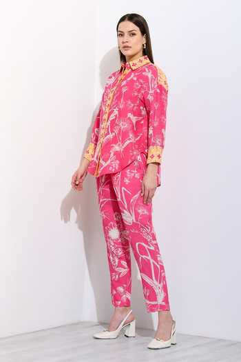RANNA GILL_Pink Linen Chiara Printed Pant _Online_at_Aza_Fashions