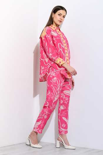 Buy_RANNA GILL_Pink Linen Chiara Printed Pant _Online_at_Aza_Fashions