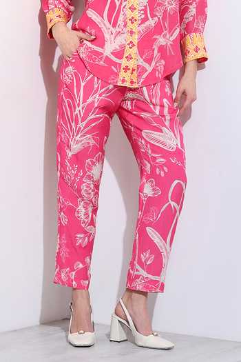 Shop_RANNA GILL_Pink Linen Chiara Printed Pant _Online_at_Aza_Fashions