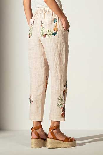 Buy_RANNA GILL_Multi Color Linen Violet Rara Amazon Print Pant _Online_at_Aza_Fashions
