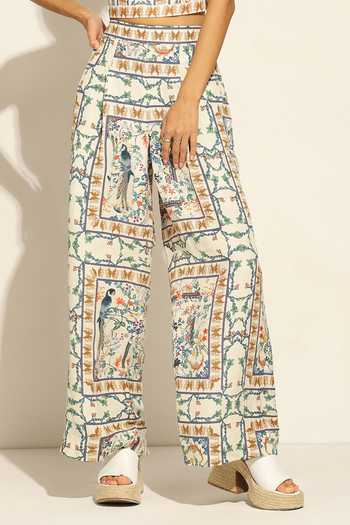 RANNA GILL Multi Color Linen Isa Wide Leg Jay Print Pant Online at Aza Fashions RANNA GILL_Multi Color Linen Isa Wide Leg Jay Print Pant _Online_at_Aza_Fashions