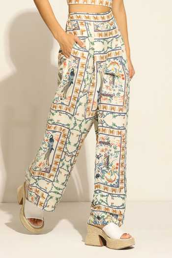 Buy RANNA GILL Multi Color Linen Isa Wide Leg Jay Print Pant Online at Aza Fashions Buy_RANNA GILL_Multi Color Linen Isa Wide Leg Jay Print Pant _Online_at_Aza_Fashions