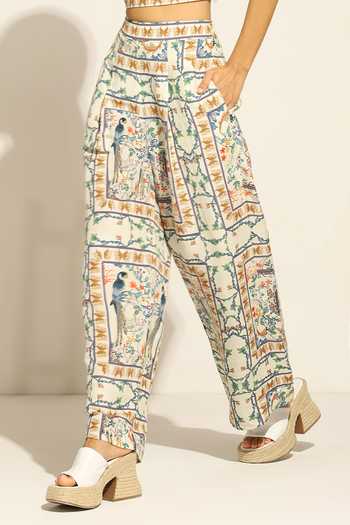 Shop RANNA GILL Multi Color Linen Isa Wide Leg Jay Print Pant Online at Aza Fashions Shop_RANNA GILL_Multi Color Linen Isa Wide Leg Jay Print Pant _Online_at_Aza_Fashions