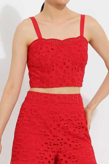 Shop_RANNA GILL_Red Cotton Sweetheart Neck Rachal Bustier _Online_at_Aza_Fashions