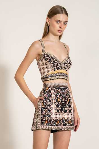 Buy_RANNA GILL_Brown Linen Sweetheart Neck Elara Pleated Bustier _Online_at_Aza_Fashions