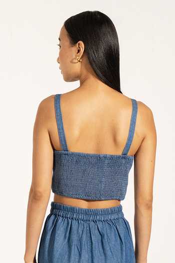 RANNA GILL_Blue Denim Square Neck Ruvo Bustier _Online_at_Aza_Fashions
