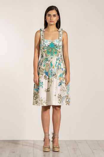 RANNA GILL Celixa Teal Globe Print Sundress 