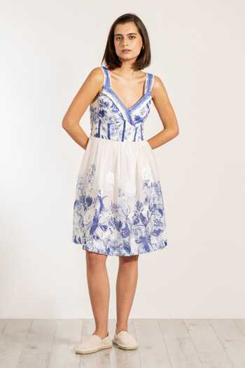 RANNA GILL Blue Zen Iris Print Sundress 