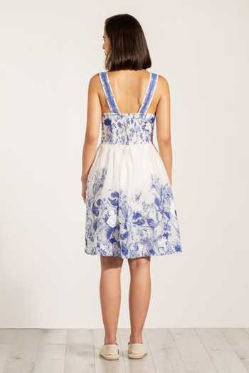 RANNA GILL Blue Zen Iris Print Sundress 