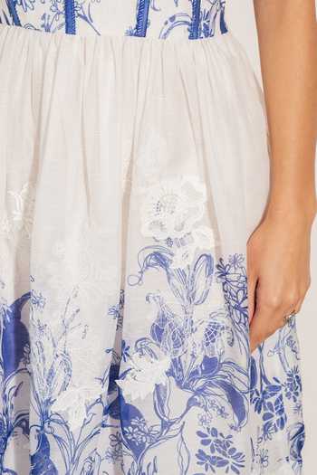 Shop RANNA GILL Blue Organza V-neck Zen Iris Print Sundress Online at Aza Fashions Shop_RANNA GILL_Blue Organza V-neck Zen Iris Print Sundress _Online_at_Aza_Fashions