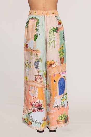 RANNA GILL_Multi Color Linen, Viscose Masha Amalfi Print Wide Leg Pant _Online_at_Aza_Fashions