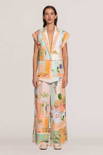 Buy_RANNA GILL_Multi Color Linen, Viscose Masha Amalfi Print Wide Leg Pant _Online_at_Aza_Fashions